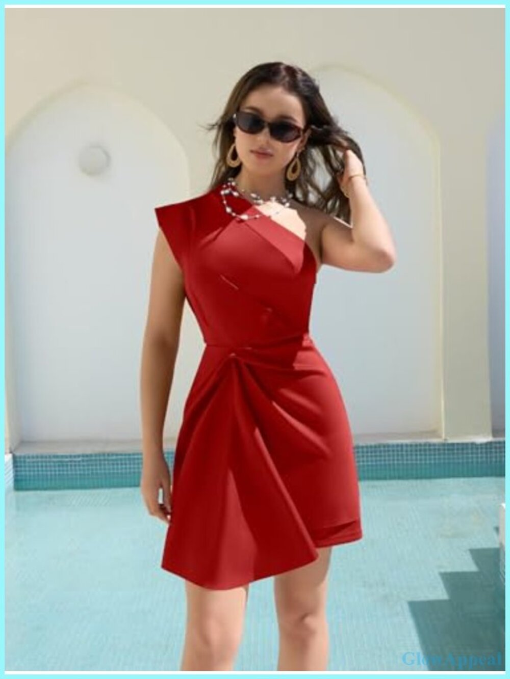 One Shoulder Asymmetrical Draped Mini Cocktail Dress Structured - Picture 6 of 6